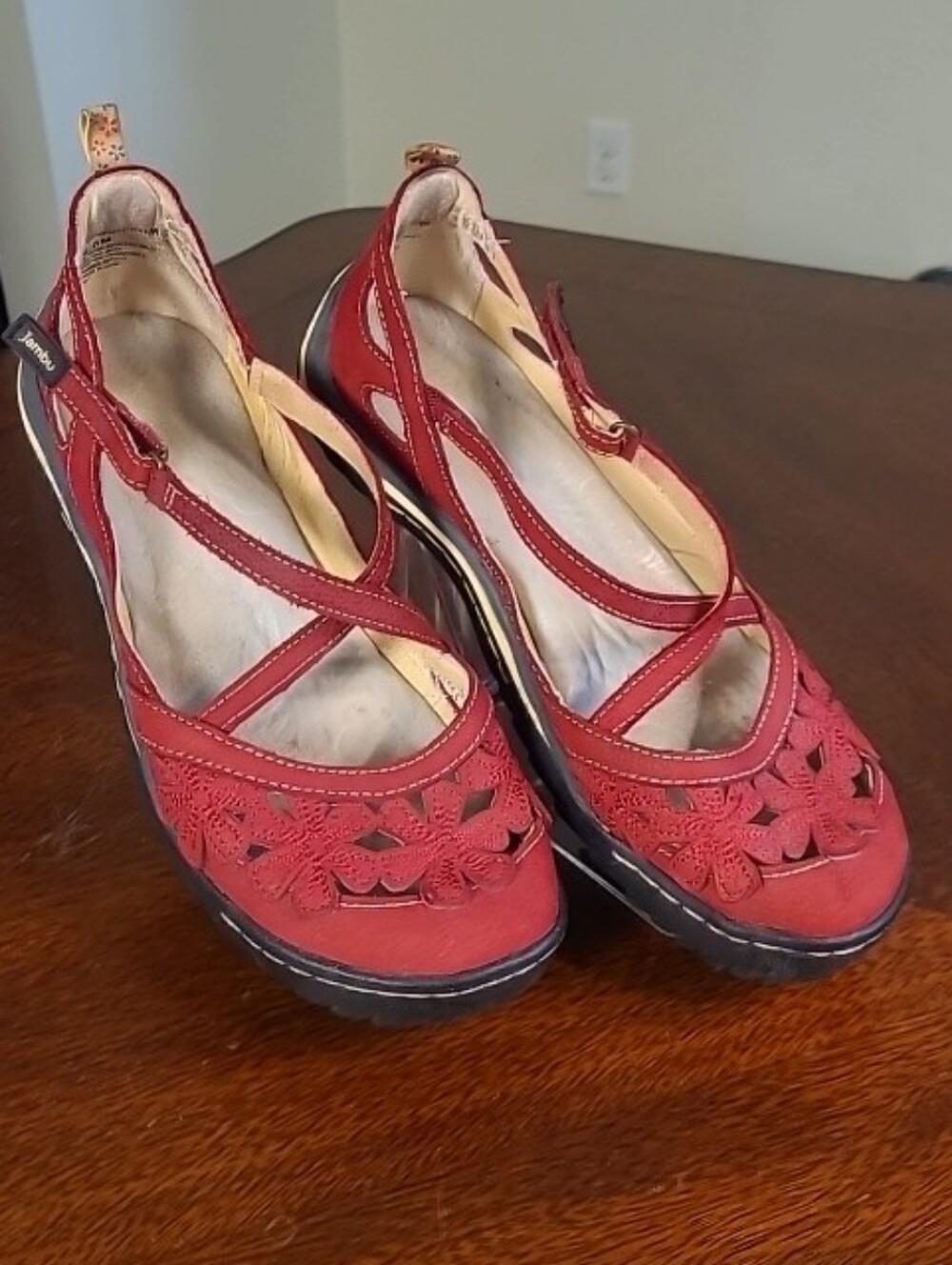 Jambu Blossom Encore Red Leather Floral Mary Jane Flats Cutout Comfort Shoes 8.5